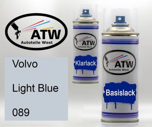 Volvo, Light Blue, 089: 400ml Sprühdose + 400ml Klarlack - Set, von ATW Autoteile West.